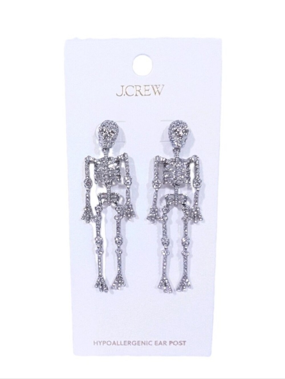 J Crew Halloween Earrings New Skeleton Crystals Long Dangle Costume bu550